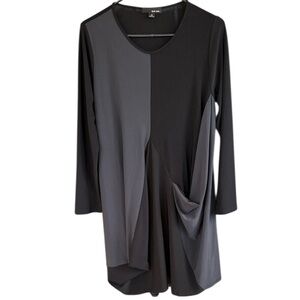 EUC Sun Kim Two Tone Colorblock Lagenlook Draped Tunic Dress Black Grey Medium